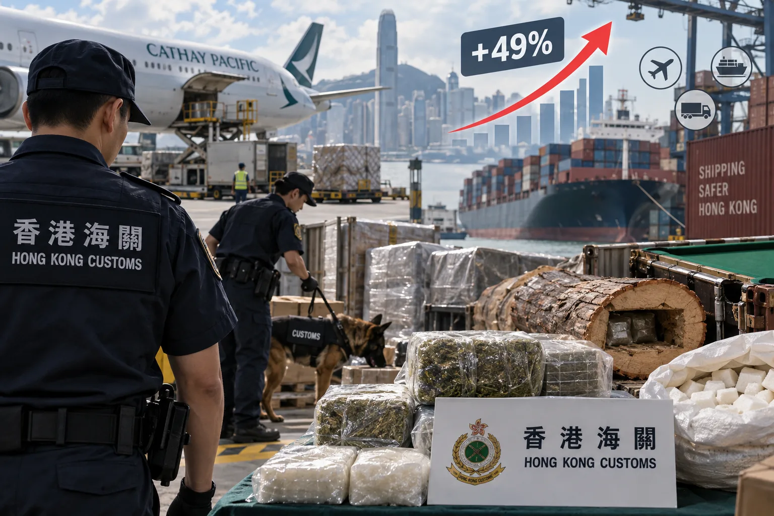 香港海关上半年机场与海路检获5704公斤毒品升49%,大麻氯胺酮占六成